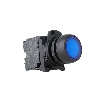 Sprecher and Schuh D7 Pushbutton 22.5 mm Hangsell PK PLT MOM Flush Blue Lens Cap Illuminated 24V 1NO