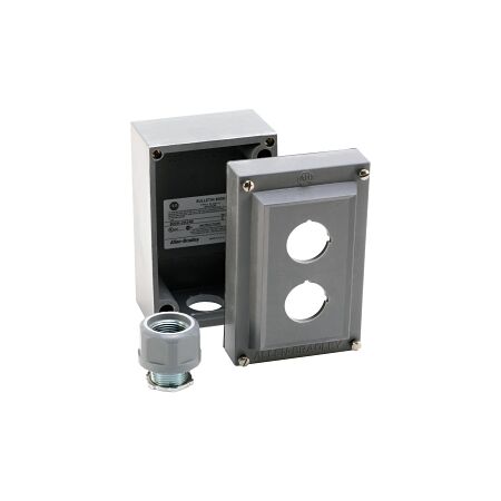 Allen-Bradley 800H Enclosure Rosite Glass Poly 2 Holes 3 4 Inch Conduit Entry for 30.5mm Pushbutton