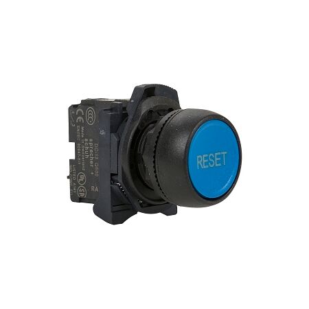 Sprecher and Schuh D7 Pushbutton 22.5 mm Complete Plastic MOM Flush Blue Cap RESET Non Ill 1NO