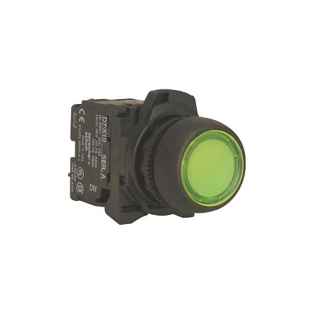 Sprecher and Schuh D7 Pushbutton 22.5 mm Complete PLT MOM Flush GRN Lens Cap Illuminated 240V 1NO