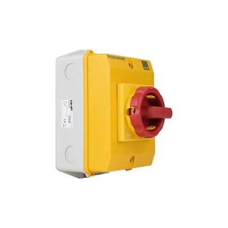 Socomec ISO Enclosed Isolator, IP 65 Plastic Yellow, Handle - Red, 4P 25A