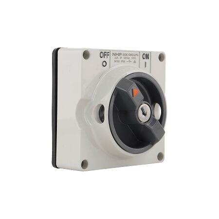 NHP ISO Surface Switch - Key, Lock in OFF, 3 Pole 32A 500V AC, w/o Base, Grey