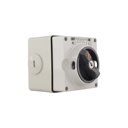 NHP ISO Surface Switch - Key, Lock in ON/OFF, 2 Pole 20A 250V AC, w/ Base, Grey