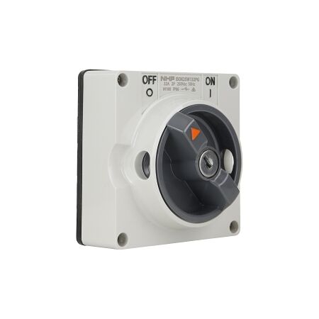 NHP ISO Surface Switch - Key, Lock in ON/OFF, 2 Pole 32A 250V AC, w/o Base, Grey