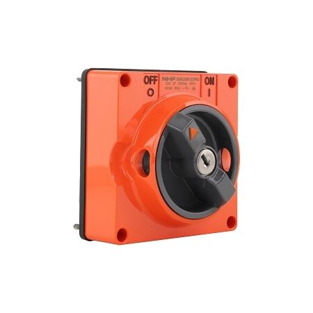 NHP ISO Surface Switch - Key, Lock in ON/OFF, 2 Pole 32A 250V AC, w/o Base, Resistant Orange