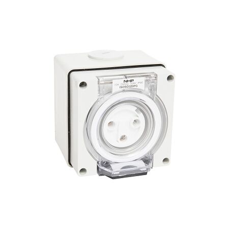 NHP ISO Socket Outlet, 3 Round Pins 20A 250V AC, w/ Base, Grey