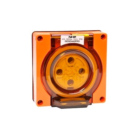 NHP ISO Socket Outlet, 4 Round Pins 40A 500V AC, w/o Base, Resistant Orange