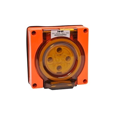 NHP ISO Socket Outlet, 4 Round Pins 50A 500V AC, w/o Base, Resistant Orange