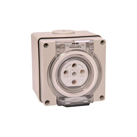 NHP ISO Socket Outlet, 5 Round Pins 20A 500V AC, w/ Base, Grey