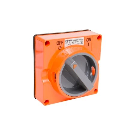 NHP ISO Surface Switch, 1 Pole 2 Way 10A 250V AC, w/o Base, Resistant Orange