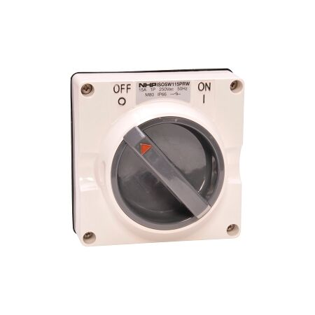 NHP ISO Surface Switch, 2 Pole 15A 250V AC, w/o Base, Resistant White