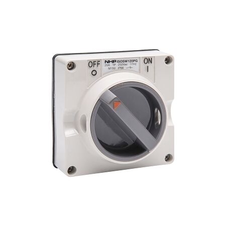 NHP ISO Surface Switch, 2 Pole 20A 250V AC, w/ Base, Grey