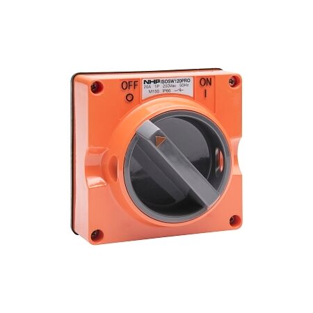 NHP ISO Surface Switch, 2 Pole 20A 250V AC, w/o Base, Resistant Orange