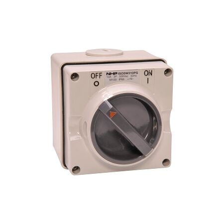 NHP ISO Surface Switch, 3 Pole 10A 500V AC, w/ Base, Grey