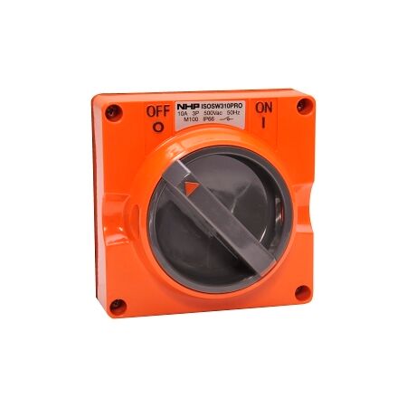 NHP ISO Surface Switch, 3 Pole 10A 500V AC, w/o Base, Resistant Orange