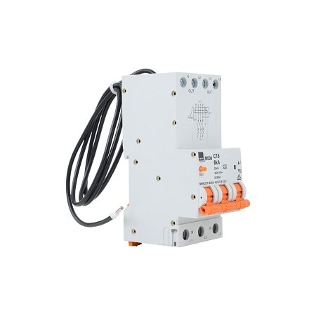 NHP MOD6 Residual Current Device - Long body w/ Overcurrent 6kA 6A 3PN C Curve 30mA Type A 54mm