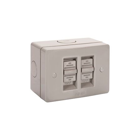 NHP NLINE Surface Switch, Large IP 66 Plastic, 2 Gang, 1 Pole 16A 250V AC