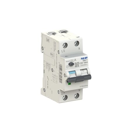 NHP DIN-T Residual Current Breaker RCBO 10kA 1 Pole and Switched Neutral 20A C Curve 30mA Type F