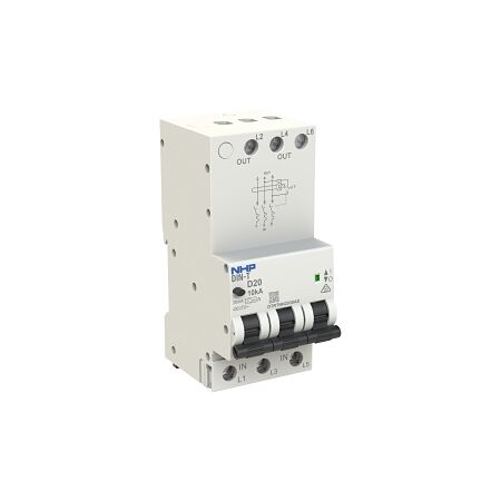 NHP DIN-T Residual Current Breaker RCBO 10kA 3 Pole 10A D Curve 30mA Type A (Longbody)
