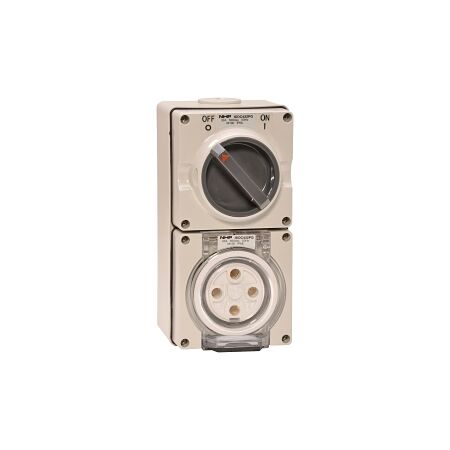 NHP ISO Switched Socket Outlet, 4 Round Pins 32A 500V AC, with Base, GY