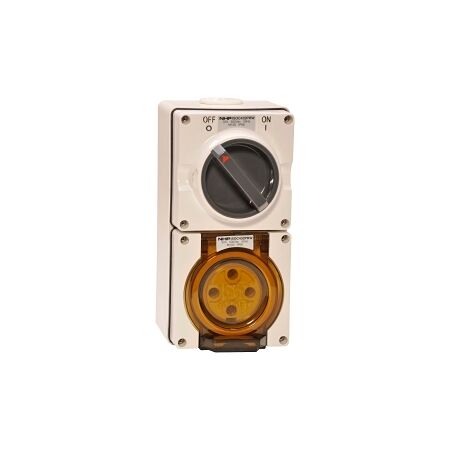 NHP ISO Switched Socket Outlet, 4 Round Pins 32A 500V AC, with Base, RW