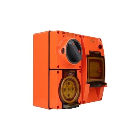 NHP ISO Switched Socket Outlet - RCD, 5 Round Pins 32A 500V AC, with Base, RO