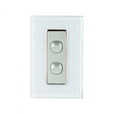 SW2/DS - 2 Gang 16 Amp Switch White on Silver