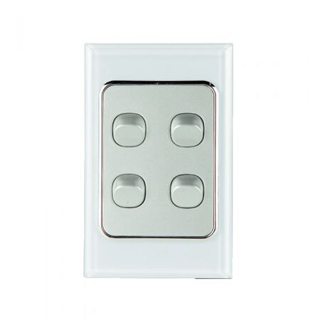 SW4/DS - 4 Gang 16 Amp Switch White on Silver