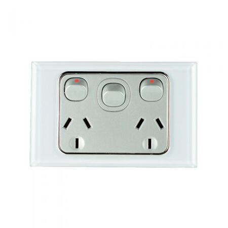 GPO2X/DS - Double  GPO 10 Amp Extra Switch White on Silver