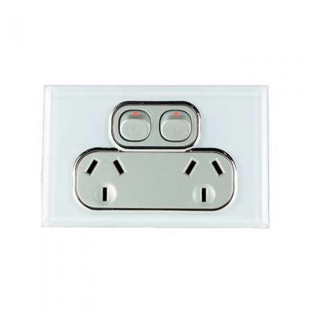 GPO2/DS - Double GPO 10 Amp White on Silver