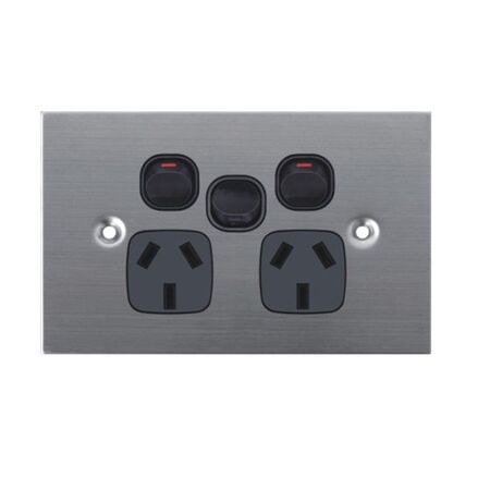 GPO2X/SS/BLK - 316 Stainless Steel Double GPO Black Extra Switch