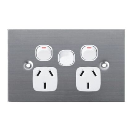 GPO2X/SS/WH - 316 Stainless Steel Double GPO Extra Switch White
