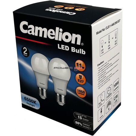 CAMELION LED LIGHT GLOBE 11W 240V EDISON 2PK - DAYLIGHT 6500K