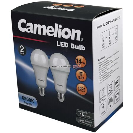 CAMELION LED LIGHT GLOBE 14W 240V EDISON 2PK - DAYLIGHT 6500K