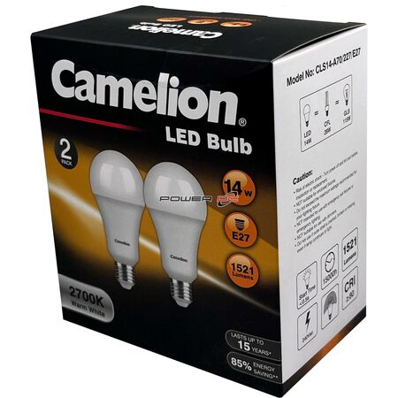 CAMELION LED LIGHT GLOBE 14W 240V EDISON 2PK - WARM 2700K