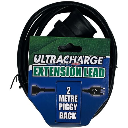 ULTRACHARGE 2M BLACK EXTENSION LEAD WITH PIGGY BACK PLUG