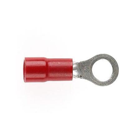 PRE-INSULATED RING TERMINAL (0.5-1.6MM CABLE) RED 4MM STUD DOUBLE GRIP