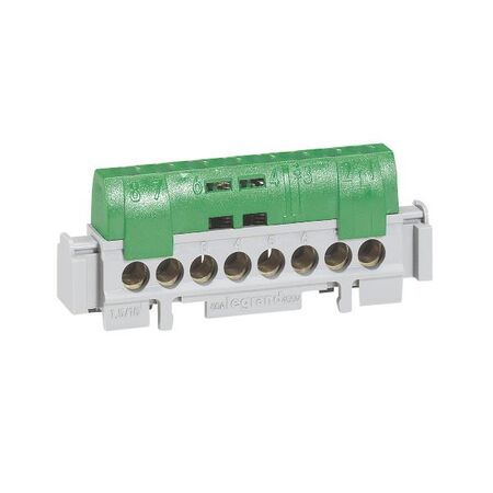9 Way Terminal Block | IP2X Protection | Green Cover | Mounted Support by Legrand