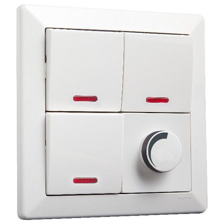 Vertical Rotary Dimmer 400VA 240V | 3x10A Switches & Neon | White by Legrand