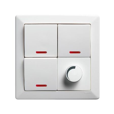 Vertical Rotary Dimmer 400VA 240V | 3x10A Switches & Neon | White by Legrand