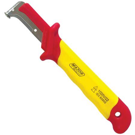 Curved Blade 1000V Stripping Knife | 38mm Stainless Steel | Ergonomic Handle & Safety Cap by Majortech