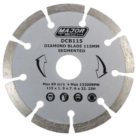 Diamond Cutting Blade 115mm | 23mm Bore Size | 9 Segmented Diamonds | 80 m/s by Majortech