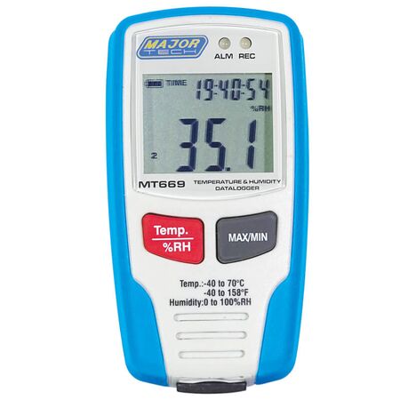 Temperature and Humidity Data Logger | 0-100% RH Range | Large LCD Display & Fast Response | MT669 by Majortech