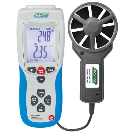 Thermo Anemometer | 1.4 to 108 km/h Air Velocity | Backlit LCD & Remote Vane | Majortech