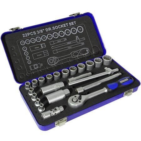 22pc Ratchet Socket Set | Chrome Vanadium Steel | Quick-Release Ratchet & 72 Teeth | Sturdy Metal Case by Majortech