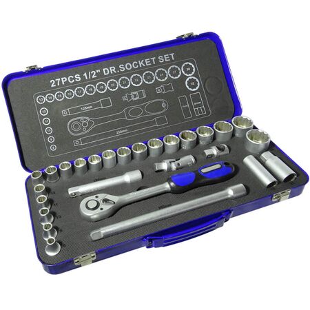 27pc Ratchet Socket Set | 8mm to 32mm Sockets | Quick-Release Ratchet | Chrome Vanadium by Majortech