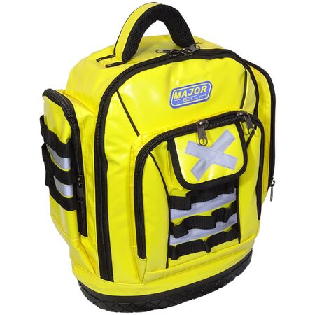 Tarpaulin Tool Backpack | Bright Yellow Material | Removable Sleeve & Workstation Design | Majortech