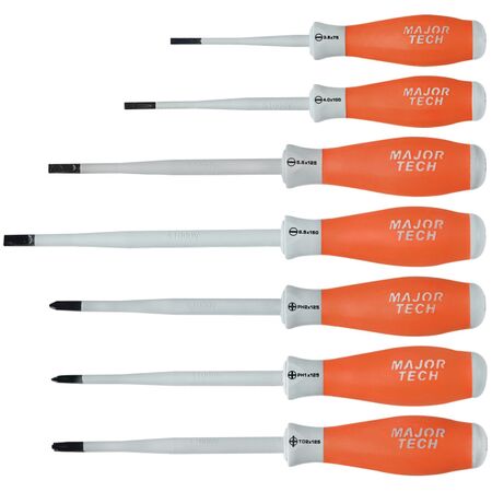 Slimline Insulated Screwdriver Set | 1000V AC & 1500V DC | Magnetic Tips & Soft Comfi-Grip | 7-Piece by Majortech