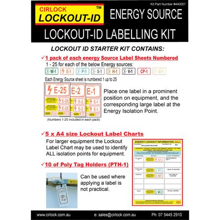 Water Lockout Labels Kit | Includes 2525 Energy Source Labels | Durable A4 Charts & Tag Holders | Cirlock