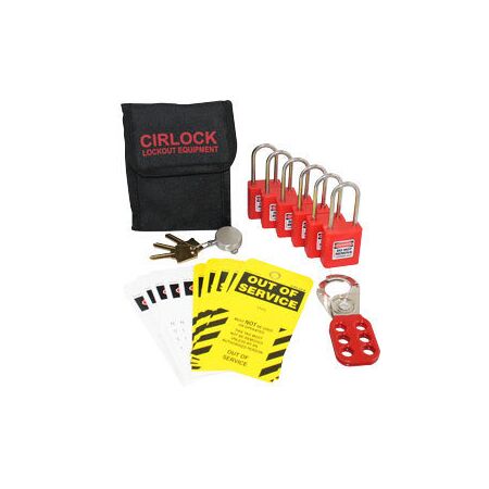 Lockout Carry Bags and Toolboxes | Large Belt Carry Bag | Set of 6 Red Padlocks | Lockout Hasp by Cirlock